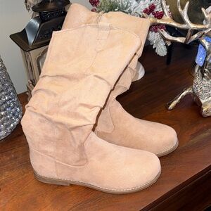 Girls Tan Faux Suede Riding Boots Fur Lined Zip Up Size 6 Youth bundle and save